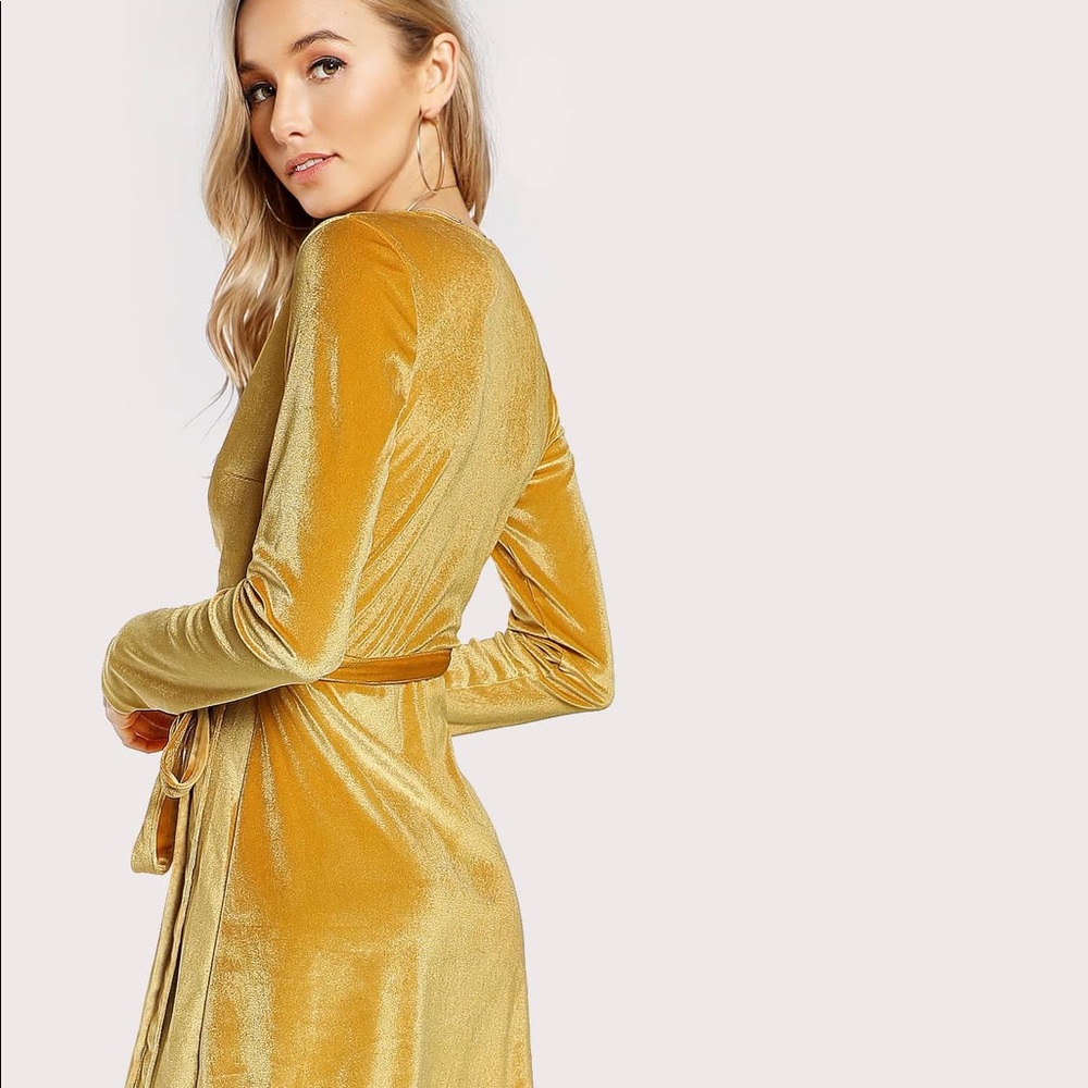 Gold Rush Yellow Velvet Wrap Dress